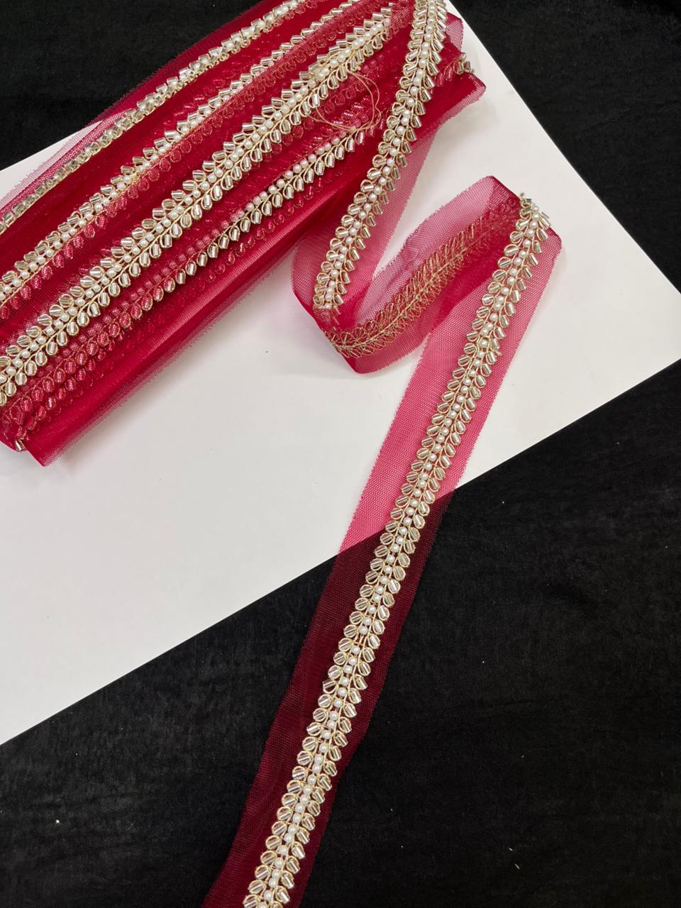 Maggam Work Lace for Sarees – Premium 1 Inch Handcrafted Decorative Border for Bridal & Ethnic Wear (9 Meter) | Maroon